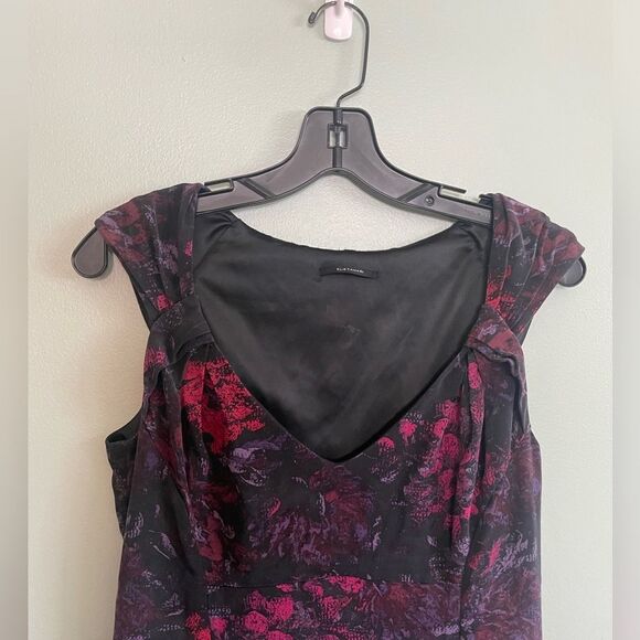 Ellie Tahari Pink and Black Floral Knee Length V Neck Dress SZ S - Picture 2 of 8